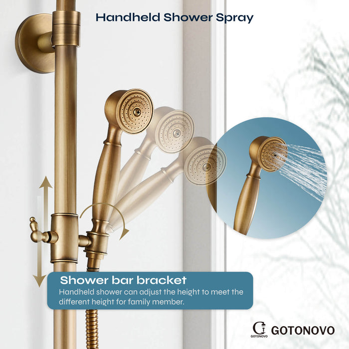 gotonovo Exposed Shower Fixture Set 8inch Rain Shower Head Double Knobs Cross Handle Dual Function Shower Faucet Combo Set