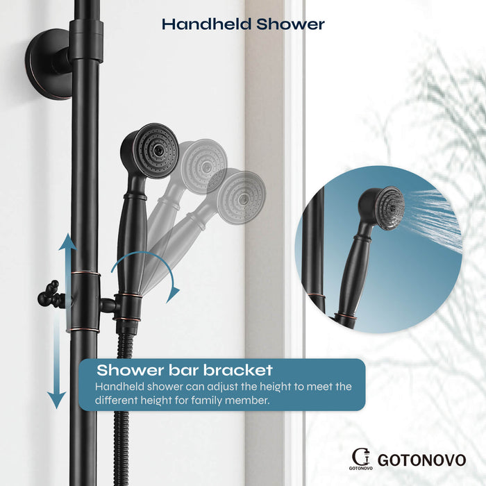 gotonovo Exposed Shower Fixture Set Single Handle Shower Faucet Combo System Unit Set Dual Function 8 Inch Rain Shower Head