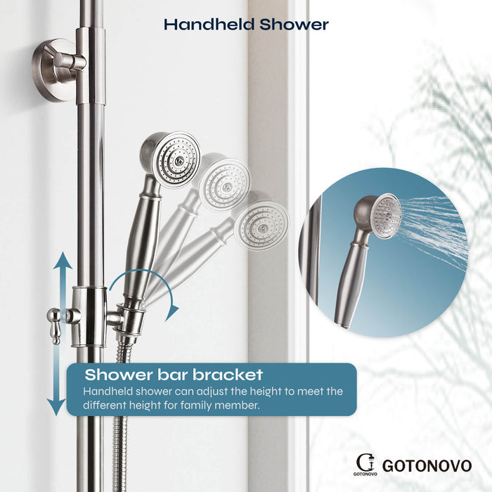 gotonovo douchesysteem douchekraan set 8 inch ronde regendouchekop 360 draaibaar met handsproeier wandmontage enkele handgreep 