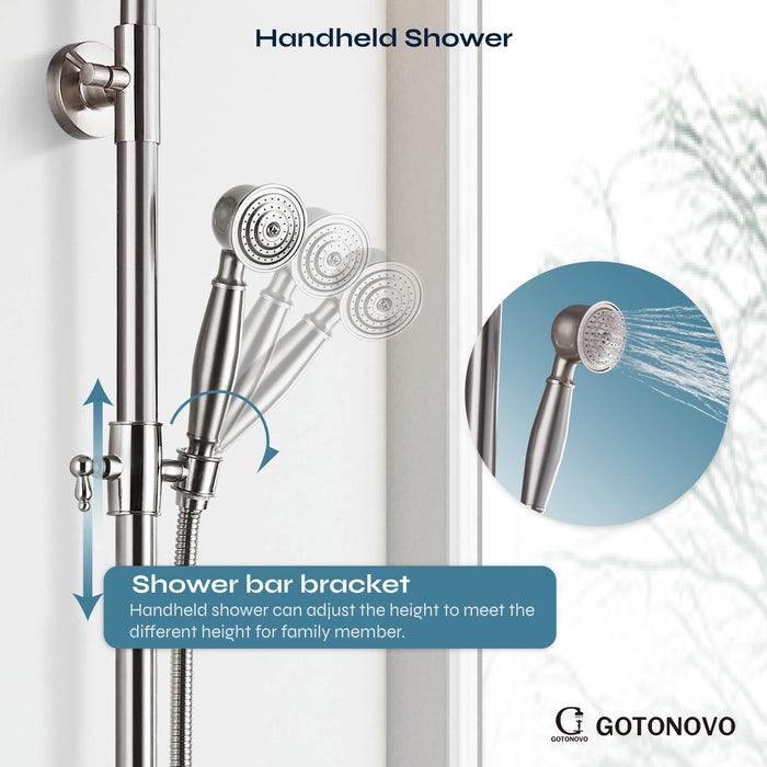 gotonovo Exposed Shower Fixture Set Single Handle Shower Faucet Combo System Unit Set Dual Function 8 Inch Rain Shower Head