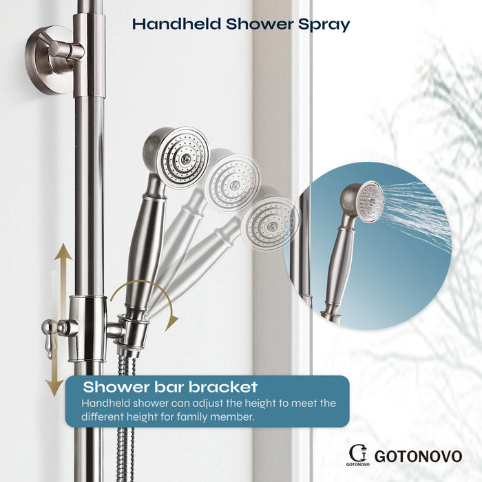 gotonovo Exposed Shower Set 8inch Top Shower Double Knobs cross Handle with Tub Spout Triple Function Shower Fixture System Set