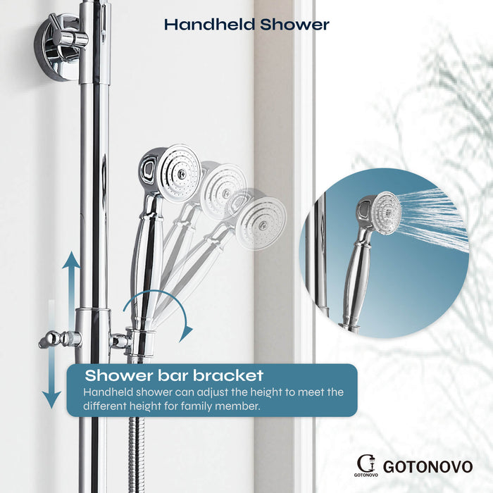 gotonovo Exposed Shower Fixture Set Single Handle Shower Faucet Combo System Unit Set Dual Function 8 Inch Rain Shower Head