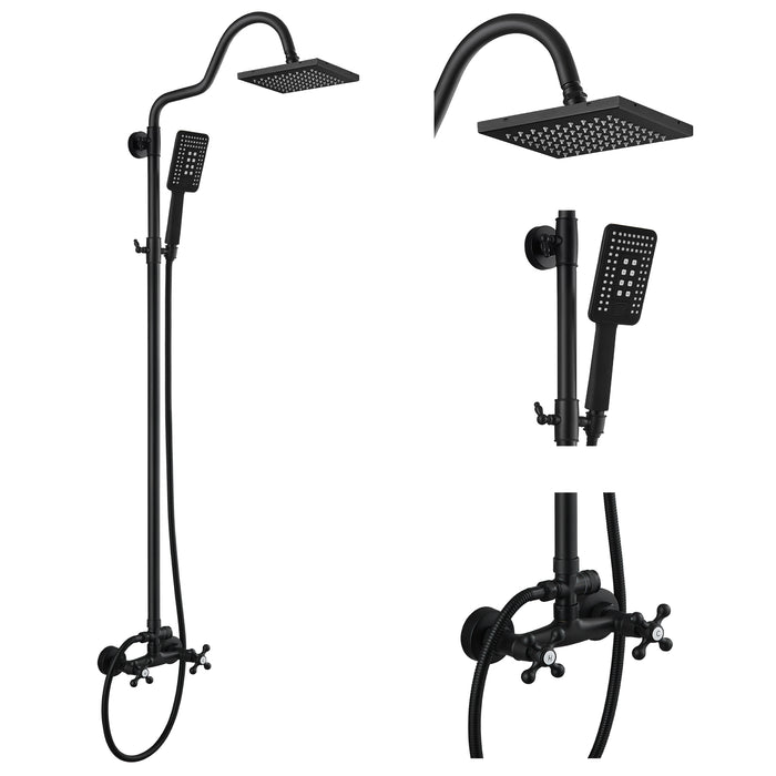 gotonovo Exposed Pipe Mixer Faucet Shower Faucet 2 Function Shower Contains 8 inch Matte Black Thickened Square ABS Shower Head and 2 Cross Adjustable Handles with Square Shower Hand Spray