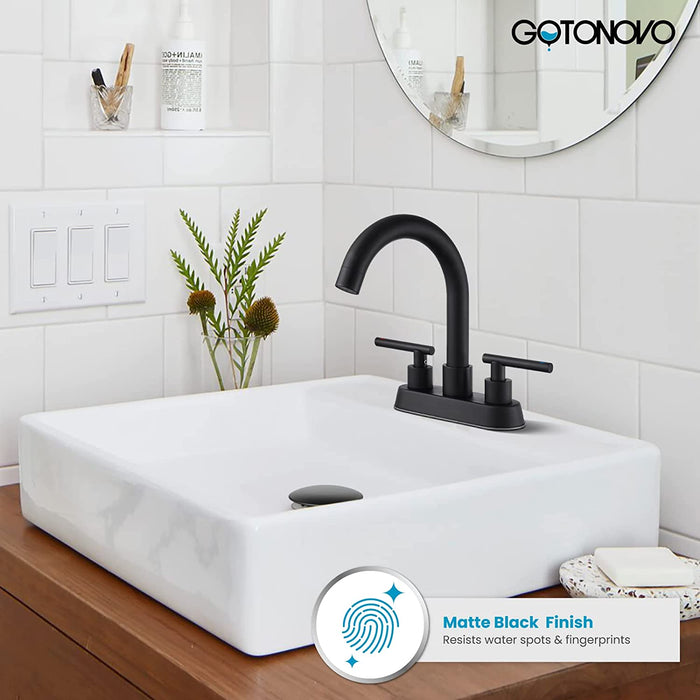 Gotonovo Wastafelkraan 4 Inch Centerset Draaibare Uitloop Toiletkraan met Watertoevoerleidingen en Pop-Up Afvoer 