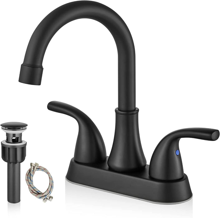 Gotonovo 4 Inch Centerset Bathroom Sink Faucet 2 Hole Lavatory Mixer Tap Deck Mount 2 Handles with Pop Up Drain and Water Supply Lines