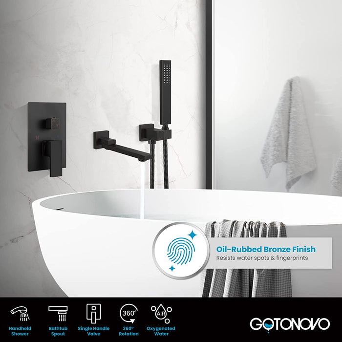 gotonovo Wall Mount Bathtub Faucet with Hand Held Sprayer and Swivel Tub Filler Dual Functions Single Handle Bathroom Shower System Mixer For Tub Rough-In Valve Included