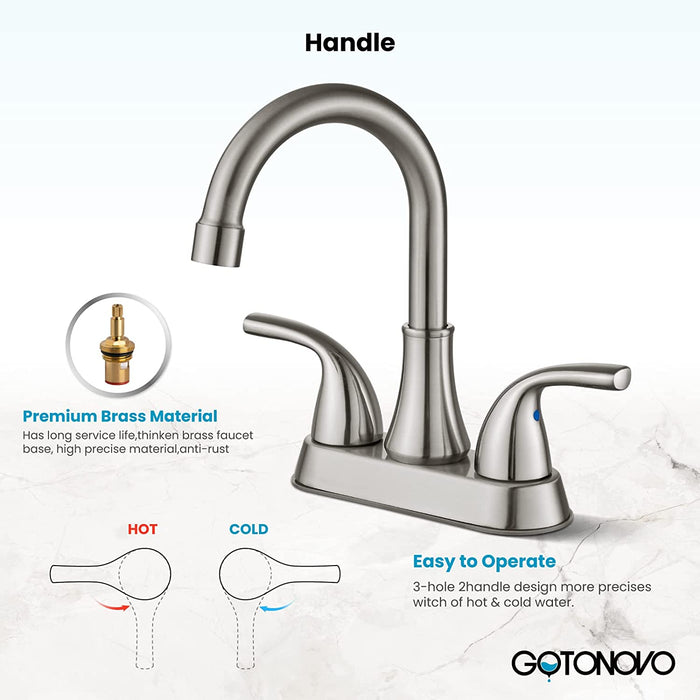 Gotonovo 4 Inch Centerset Bathroom Sink Faucet 2 Hole Lavatory Mixer Tap Deck Mount 2 Handles with Pop Up Drain and Water Supply Lines