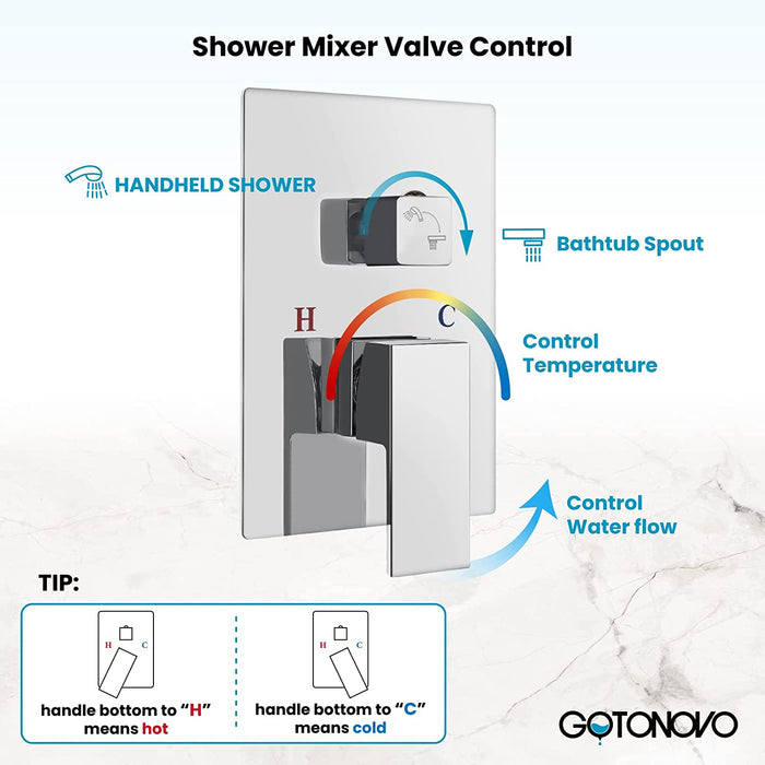 gotonovo Wall Mount Bathtub Faucet with Hand Held Sprayer and Swivel Tub Filler Dual Functions Single Handle Bathroom Shower System Mixer For Tub Rough-In Valve Included