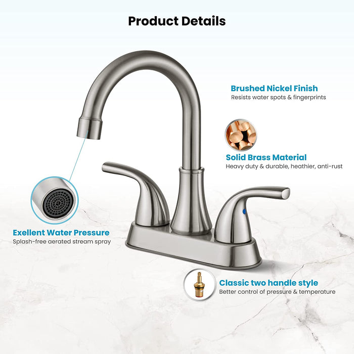 Gotonovo 4 Inch Centerset Bathroom Sink Faucet 2 Hole Lavatory Mixer Tap Deck Mount 2 Handles with Pop Up Drain and Water Supply Lines
