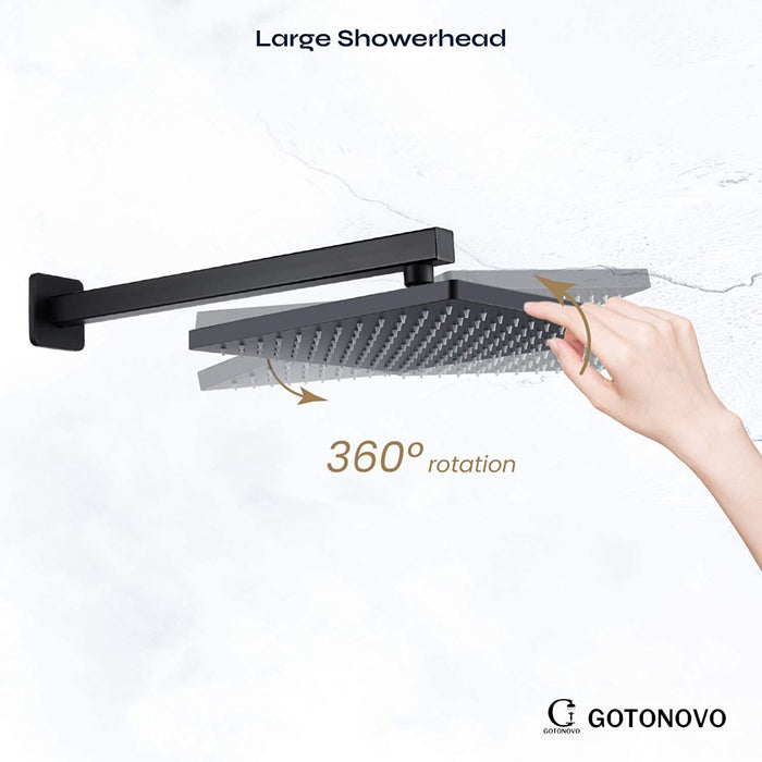 gotonovo 8 inch Matte Black Shower Faucet Set Thicken Rain Shower Head Wall Mounted Single Function Shower Trim Kit Pressure Balance Shower System Rough-in Valve and Trim Included