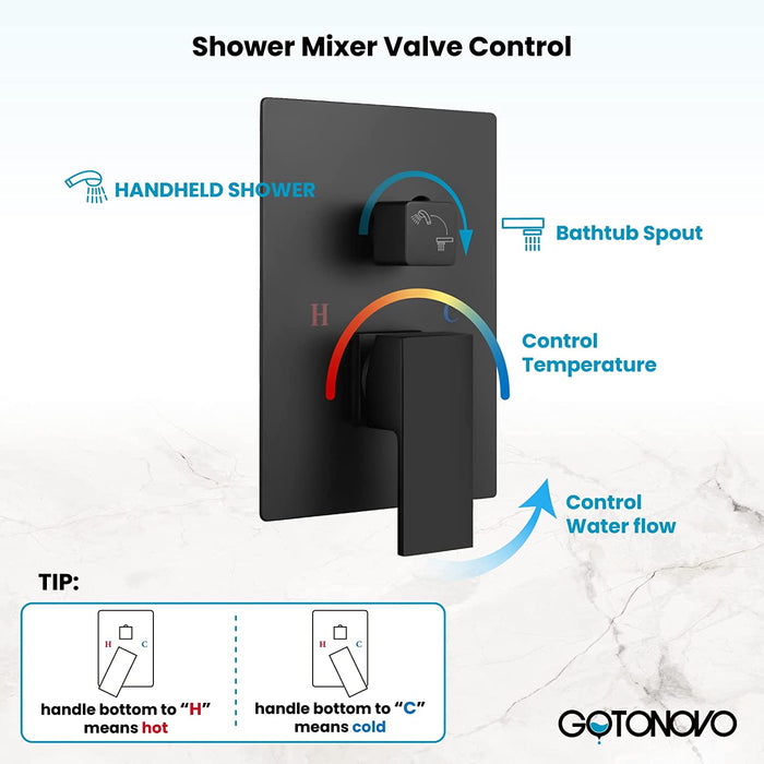 gotonovo Wall Mount Bathtub Faucet with Hand Held Sprayer and Swivel Tub Filler Dual Functions Single Handle Bathroom Shower System Mixer For Tub Rough-In Valve Included