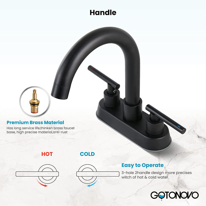 Gotonovo Wastafelkraan 4 Inch Centerset Draaibare Uitloop Toiletkraan met Watertoevoerleidingen en Pop-Up Afvoer 
