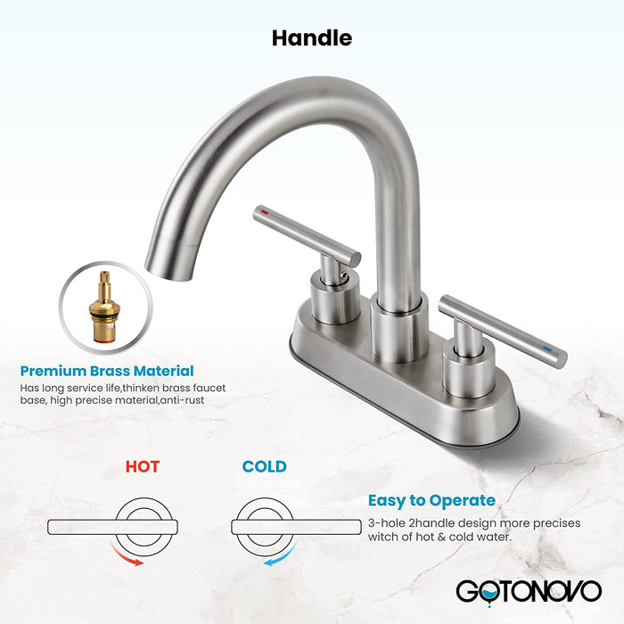 Gotonovo Bathroom Sink Faucet 4 Inch Centerset Swivel Spout Lavatory Faucet with Water Supply Lines and Pop Up Drain