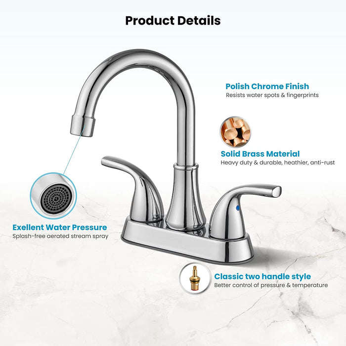 Gotonovo 4 Inch Centerset Bathroom Sink Faucet 2 Hole Lavatory Mixer Tap Deck Mount 2 Handles with Pop Up Drain and Water Supply Lines
