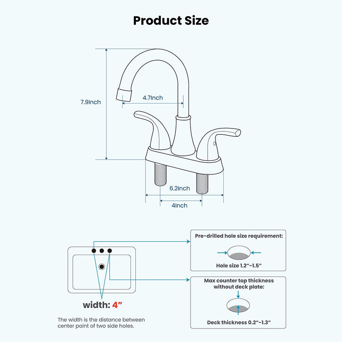Gotonovo 4 Inch Centerset Badkamer Wastafel Kraan 2 Gat Toilet Mengkraan Dekmontage 2 Handgrepen met Pop-Up Afvoer en Watertoevoerleidingen 