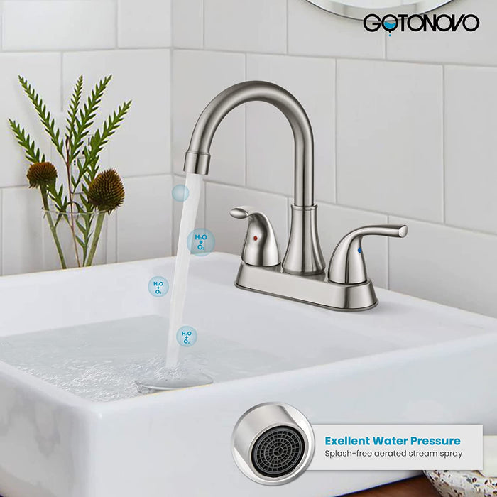 Gotonovo 4 Inch Centerset Badkamer Wastafel Kraan 2 Gat Toilet Mengkraan Dekmontage 2 Handgrepen met Pop-Up Afvoer en Watertoevoerleidingen 