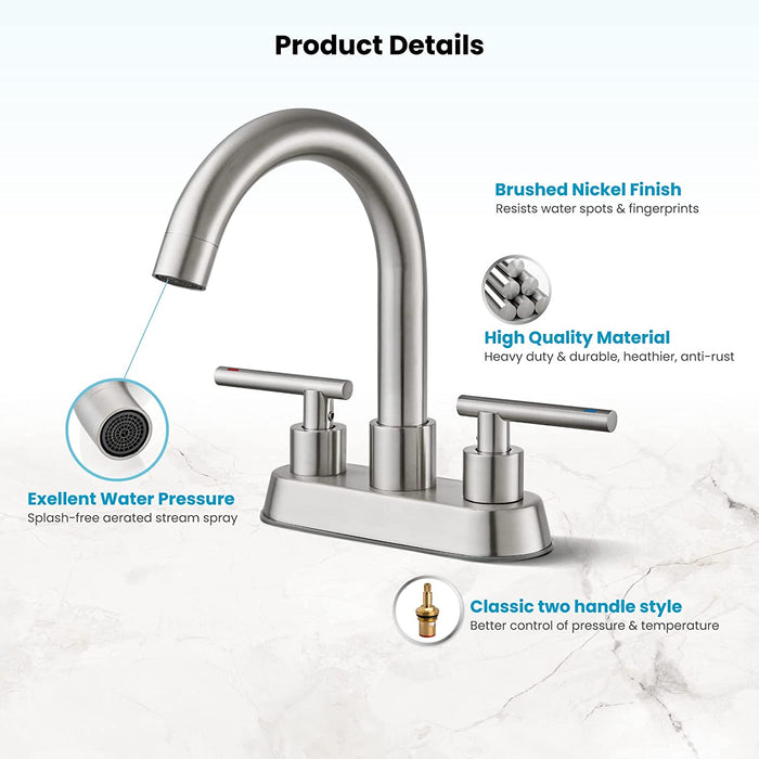 Gotonovo Bathroom Sink Faucet 4 Inch Centerset Swivel Spout Lavatory Faucet with Water Supply Lines and Pop Up Drain