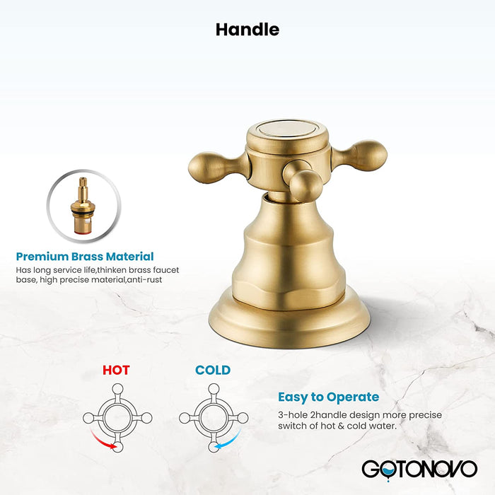 Gotonovo Victorian Widespread Three Holes Deck Mounted Bathroom Sink Faucet with Pop Up Drain with Overflow