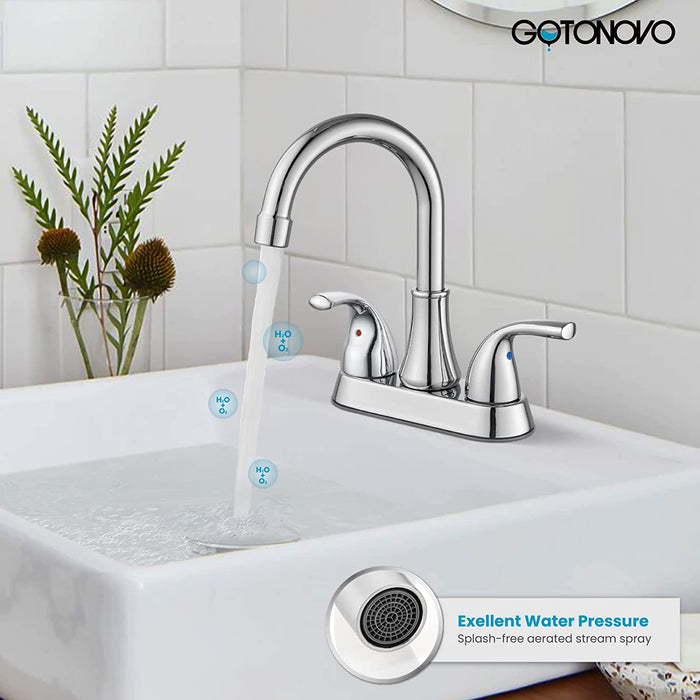 Gotonovo 4 Inch Centerset Bathroom Sink Faucet 2 Hole Lavatory Mixer Tap Deck Mount 2 Handles with Pop Up Drain and Water Supply Lines