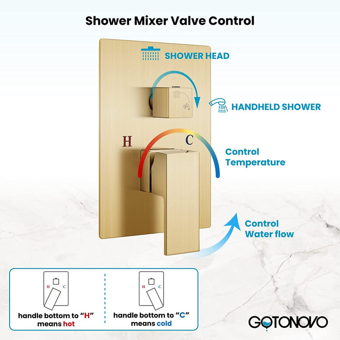 gotonovo Rain Shower Combo Set Wall Mounted  2-Function Rainfall Shower Head With Handheld Spray Rough-in Valve Body and Trim Included