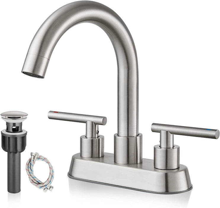 Gotonovo Wastafelkraan 4 Inch Centerset Draaibare Uitloop Toiletkraan met Watertoevoerleidingen en Pop-Up Afvoer 