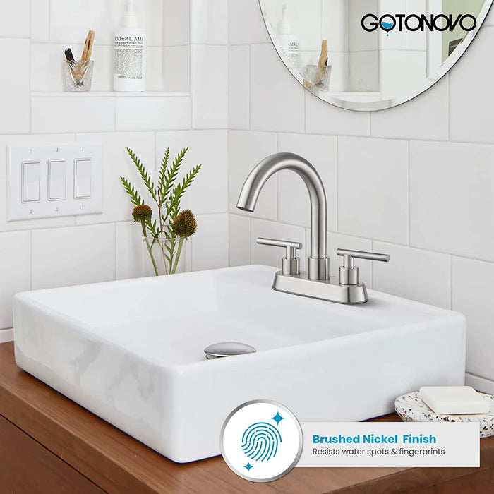 Gotonovo Bathroom Sink Faucet 4 Inch Centerset Swivel Spout Lavatory Faucet with Water Supply Lines and Pop Up Drain