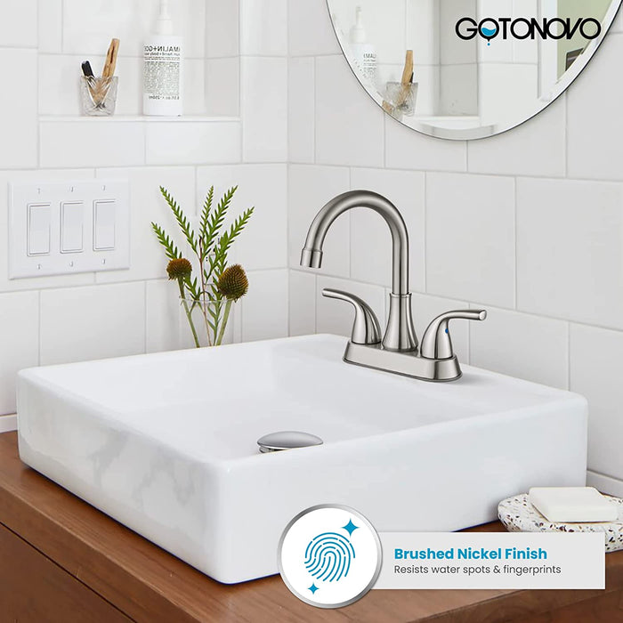 Gotonovo 4 Inch Centerset Bathroom Sink Faucet 2 Hole Lavatory Mixer Tap Deck Mount 2 Handles with Pop Up Drain and Water Supply Lines