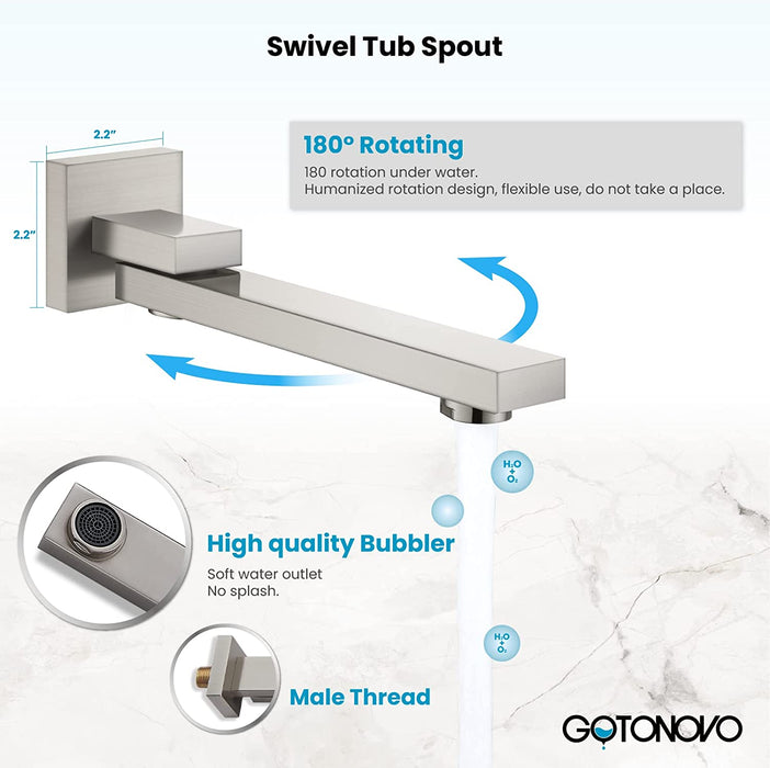 gotonovo Wall Mount Bathtub Faucet with Hand Held Sprayer and Swivel Tub Filler Dual Functions Single Handle Bathroom Shower System Mixer For Tub Rough-In Valve Included