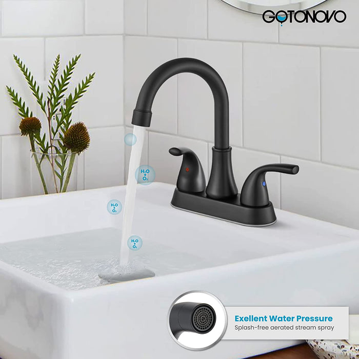 Gotonovo 4 Inch Centerset Bathroom Sink Faucet 2 Hole Lavatory Mixer Tap Deck Mount 2 Handles with Pop Up Drain and Water Supply Lines