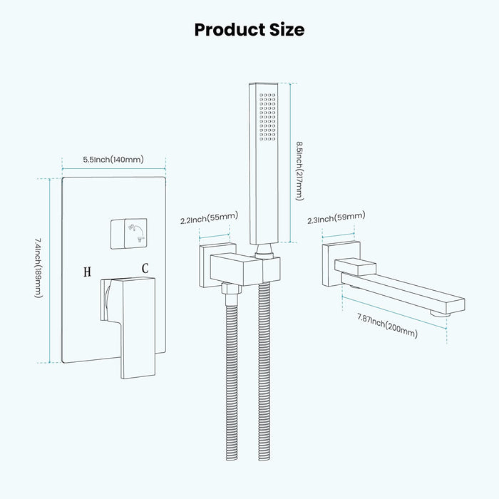 gotonovo Wall Mount Bathtub Faucet with Hand Held Sprayer and Swivel Tub Filler Dual Functions Single Handle Bathroom Shower System Mixer For Tub Rough-In Valve Included