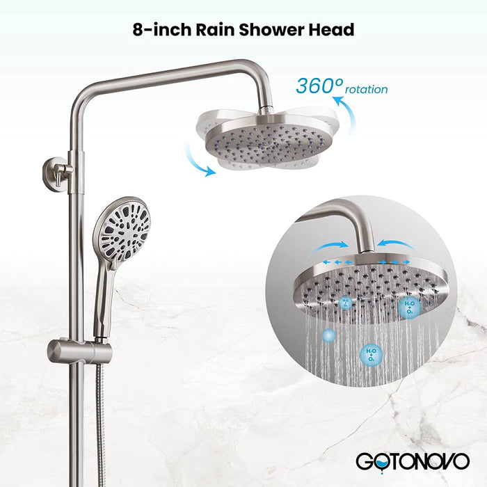 Gotonovo Exposed Shower System 8 Inch Rainfall Shower Head with 3 Function ABS Handheld and Double Cross Handle Wall Mounted Bathroom Luxury Mixer Shower Combo Set