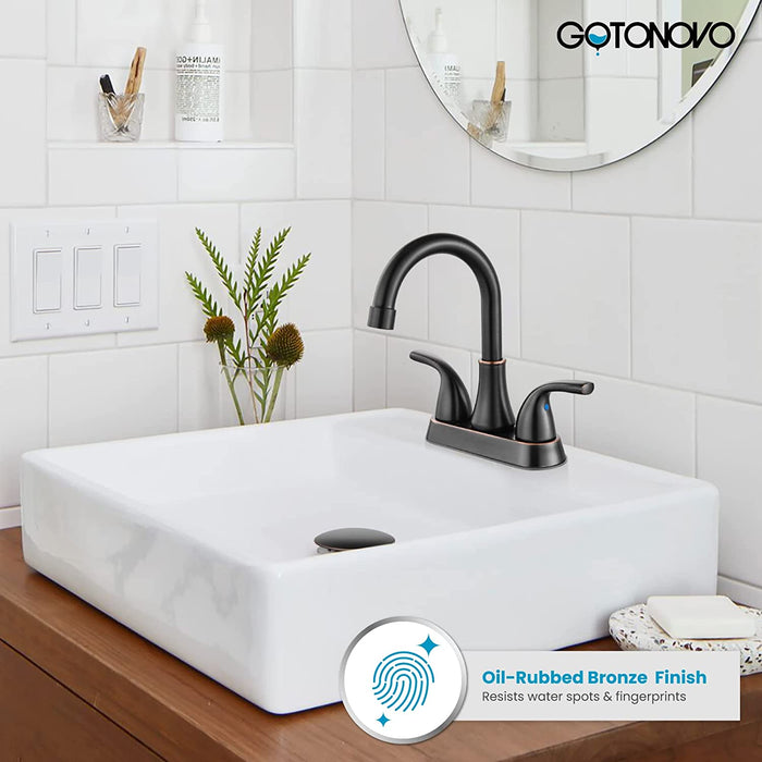 Gotonovo 4 Inch Centerset Bathroom Sink Faucet 2 Hole Lavatory Mixer Tap Deck Mount 2 Handles with Pop Up Drain and Water Supply Lines