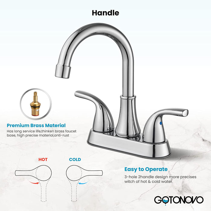 Gotonovo 4 Inch Centerset Bathroom Sink Faucet 2 Hole Lavatory Mixer Tap Deck Mount 2 Handles with Pop Up Drain and Water Supply Lines