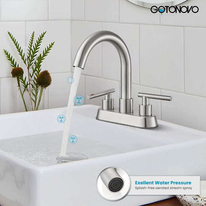 Gotonovo Bathroom Sink Faucet 4 Inch Centerset Swivel Spout Lavatory Faucet with Water Supply Lines and Pop Up Drain