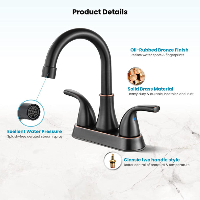 Gotonovo 4 Inch Centerset Bathroom Sink Faucet 2 Hole Lavatory Mixer Tap Deck Mount 2 Handles with Pop Up Drain and Water Supply Lines