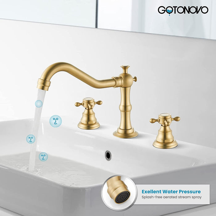 Gotonovo Victorian Widespread Three Holes Deck Mounted Bathroom Sink Faucet with Pop Up Drain with Overflow