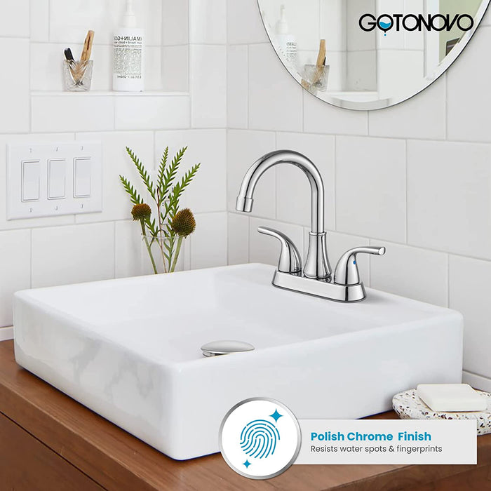 Gotonovo 4 Inch Centerset Bathroom Sink Faucet 2 Hole Lavatory Mixer Tap Deck Mount 2 Handles with Pop Up Drain and Water Supply Lines