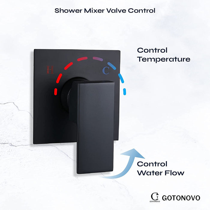 gotonovo 8 inch Matte Black Shower Faucet Set Thicken Rain Shower Head Wall Mounted Single Function Shower Trim Kit Pressure Balance Shower System Rough-in Valve and Trim Included