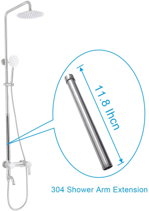 12 Inch 304 Shower Faucet Extension Pipe Tube Bar Only Longer Shower Pipe