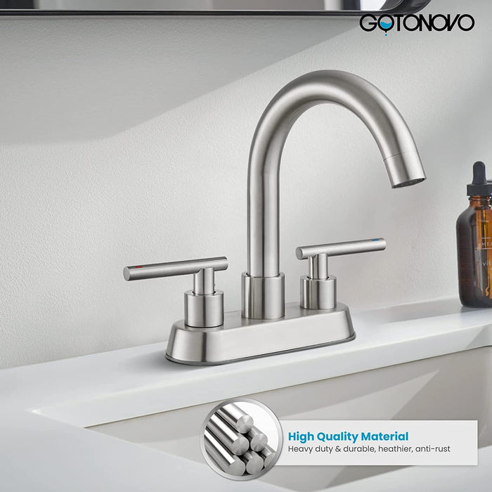 Gotonovo Bathroom Sink Faucet 4 Inch Centerset Swivel Spout Lavatory Faucet with Water Supply Lines and Pop Up Drain