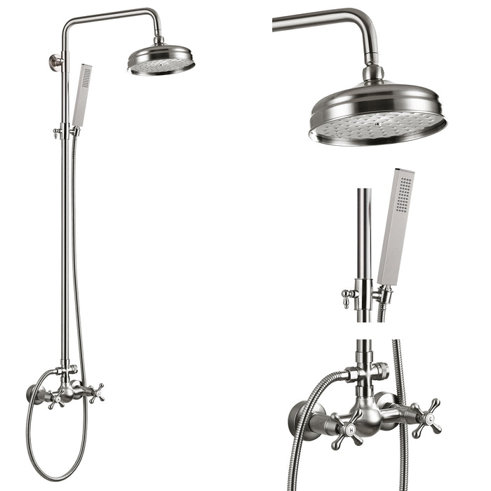 Gotonovo Moderne zichtbare douchekraan 8 inch regendouche met handsproeier Wandmontage dubbele kruisgrepen Dubbele functie douchearmatuur