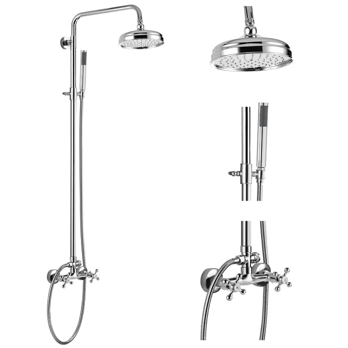 gotonovo Shower Faucet 8 Inch Rainfall Shower Head Set Included Handheld Spray With 2-Function Adjustable Cylindrical Handheld Sprayer Dual Knobs With Tub Spout Wall Mount Bathroom Fixtures