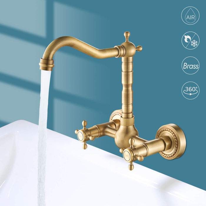 gotonovo Wall Mount Sink Faucet Dual Knobs cross Handle Vintage Kitchen Bathroom Farmhouse Mixer Tap