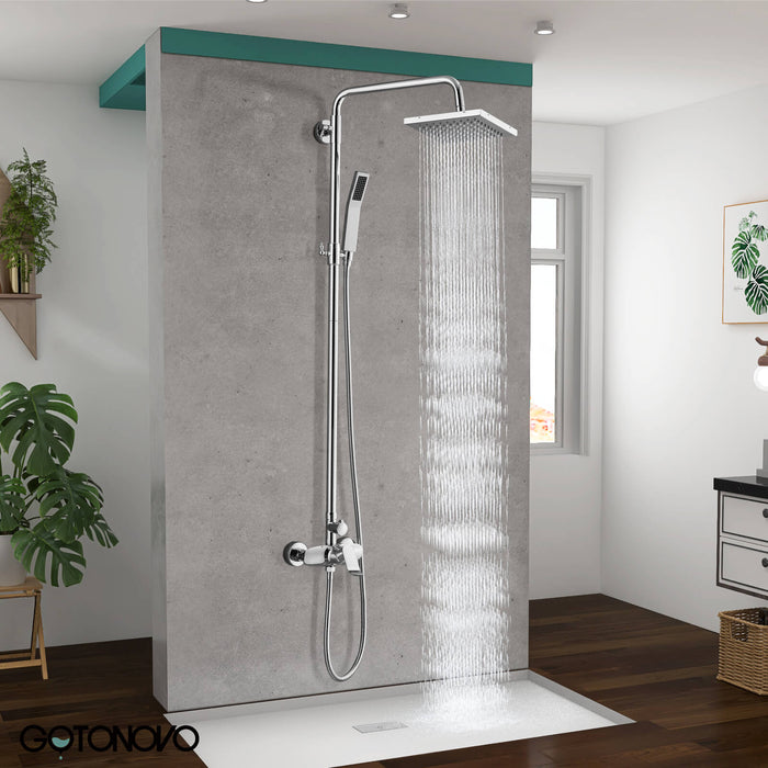 Polish Chrome Exposed Shower System 2 Functional Bathroom Shower Set 8 —  gotonovo
