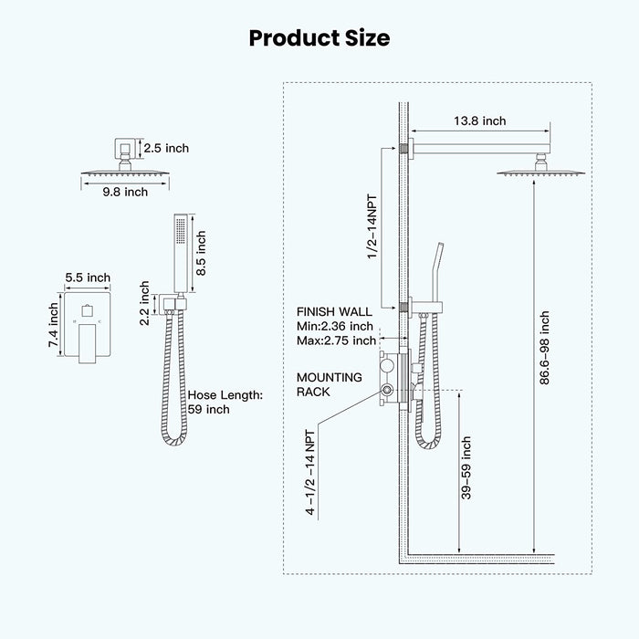 gotonovo 10 inch regendouchesysteem oliegewreven brons met drukbalansklep en draagbare vierkante douchekop wandmontage badkamer luxe regenmixer douche complete comboset