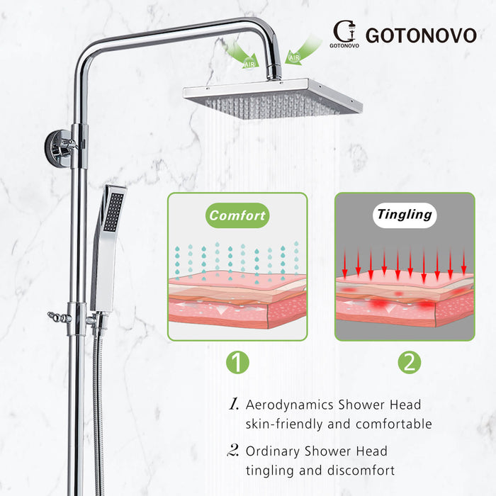 Gotonovo Exposed Shower System 8 Inch Square Swivel Rainfall Shower Head with Handheld Adjustable Complete Set Wall Mount