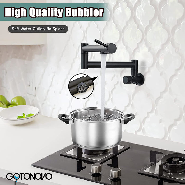 gotonovo Pot Filler Faucet Folding Stretchable Wall Mount Kitchen Restaurant Sink Faucet SUS304 Stainless Steel with Double Joint Swing Arm Single Hole Two Handles Commercial NPT