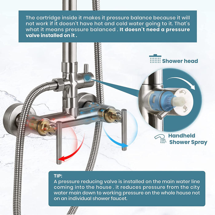 gotonovo Outdoor Shower Fixture System Combo Set Rainfall Lever Handle High Pressure Round Hand Spray Wall Mount Dual Function SUS304