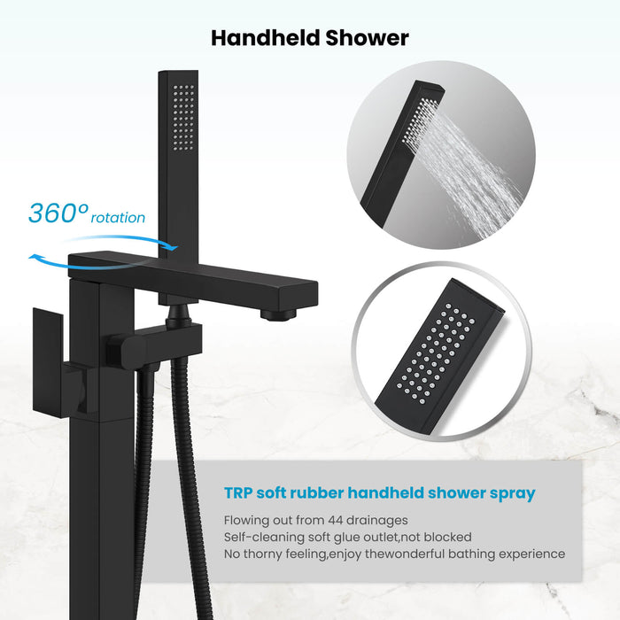 gotonovo Freestanding Bathtub Faucet Floor Mount Tub Filler Single Handle Brass Tap with Hand Shower and 360 Degree Swivel Spout
