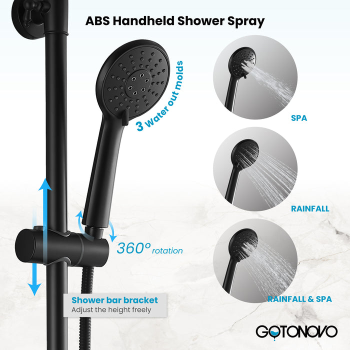 Gotonovo Exposed Shower System 8 Inch Rainfall Shower Head with 3 Function ABS Handheld and Double Cross Handle Wall Mounted Bathroom Luxury Mixer Shower Combo Set